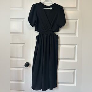 Gabby Skye Black Cut Out Puffed Sleeve Vacation Midi Dress